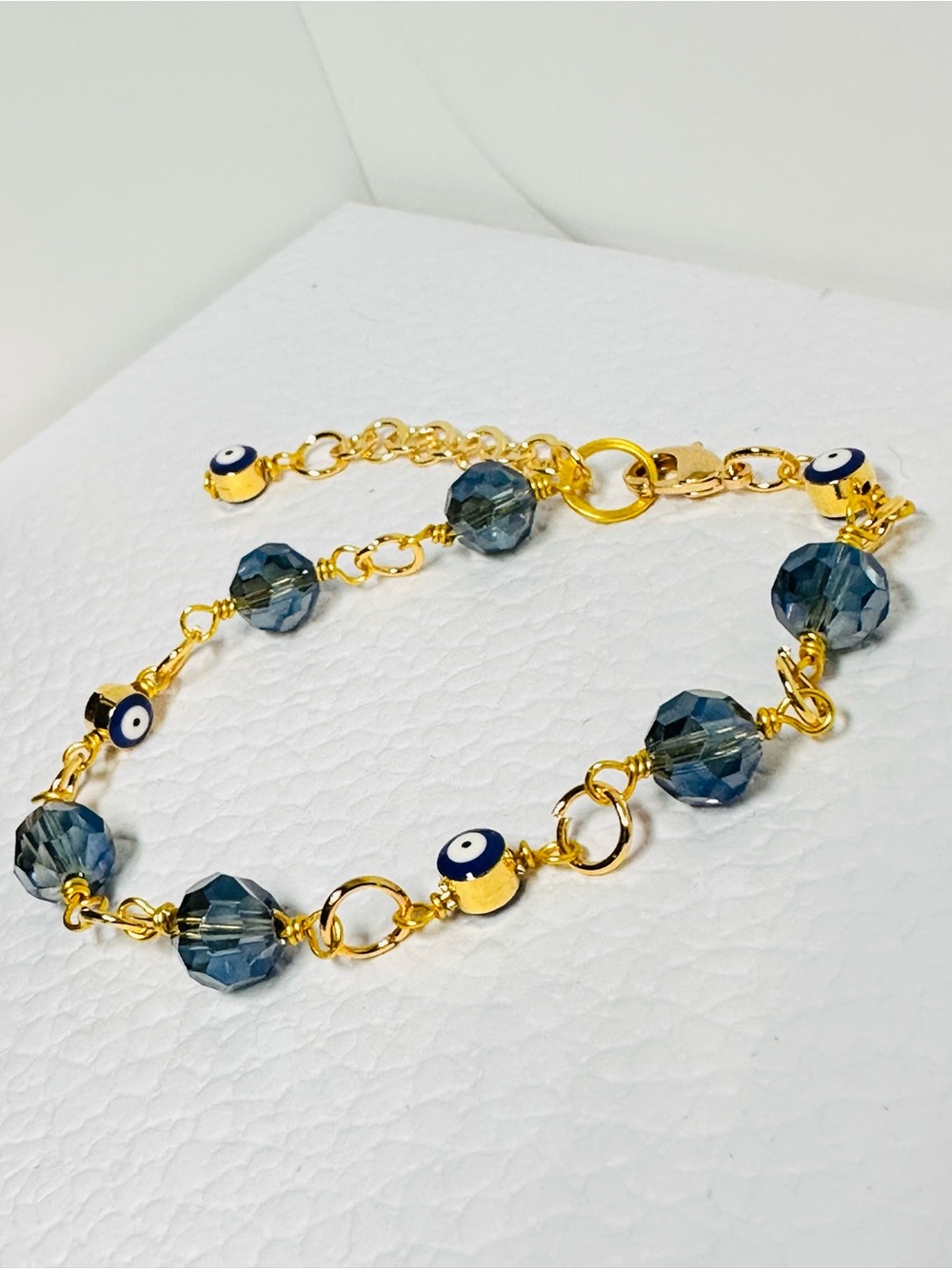 AB Blue Crystal Beads and Evil Eye Accents Bracelet